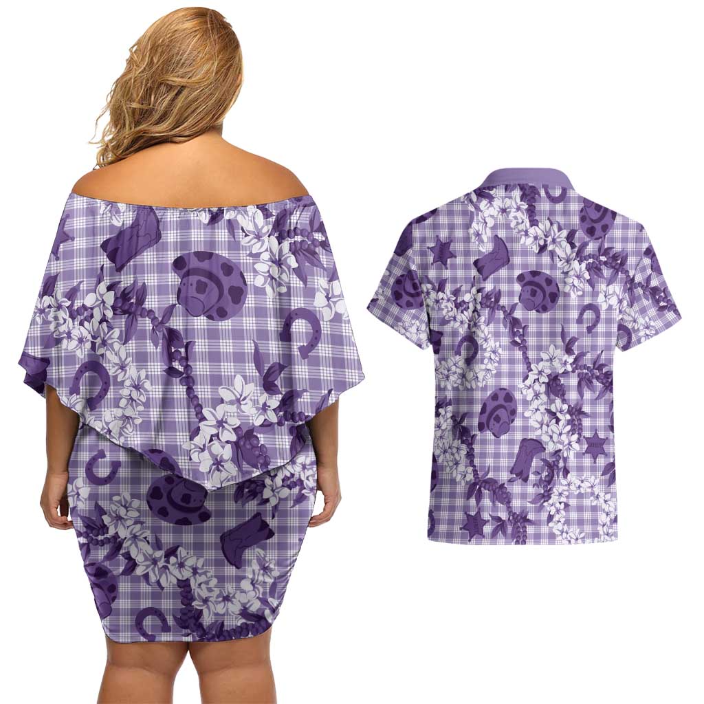 Mokihana Maile Ilima Leis Paniolo Palaka Couples Matching Off Shoulder Short Dress and Hawaiian Shirt Hawaiian Poni Spirit LT9 - Polynesian Pride