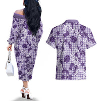 Mokihana Maile Ilima Leis Paniolo Palaka Couples Matching Off The Shoulder Long Sleeve Dress and Hawaiian Shirt Hawaiian Poni Spirit LT9 - Polynesian Pride
