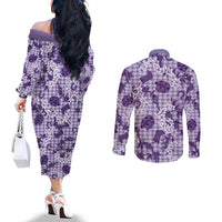 Mokihana Maile Ilima Leis Paniolo Palaka Couples Matching Off The Shoulder Long Sleeve Dress and Long Sleeve Button Shirt Hawaiian Poni Spirit LT9 - Polynesian Pride