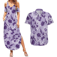 Mokihana Maile Ilima Leis Paniolo Palaka Couples Matching Summer Maxi Dress and Hawaiian Shirt Hawaiian Poni Spirit LT9 Purple - Polynesian Pride