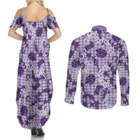 Mokihana Maile Ilima Leis Paniolo Palaka Couples Matching Summer Maxi Dress and Long Sleeve Button Shirt Hawaiian Poni Spirit LT9 - Polynesian Pride