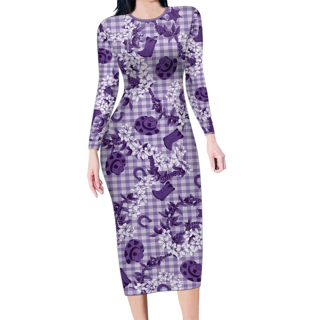 Mokihana Maile Ilima Leis Paniolo Palaka Family Matching Long Sleeve Bodycon Dress and Hawaiian Shirt Hawaiian Poni Spirit LT9 Purple - Polynesian Pride