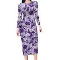 Mokihana Maile Ilima Leis Paniolo Palaka Family Matching Long Sleeve Bodycon Dress and Hawaiian Shirt Hawaiian Poni Spirit LT9 Purple - Polynesian Pride
