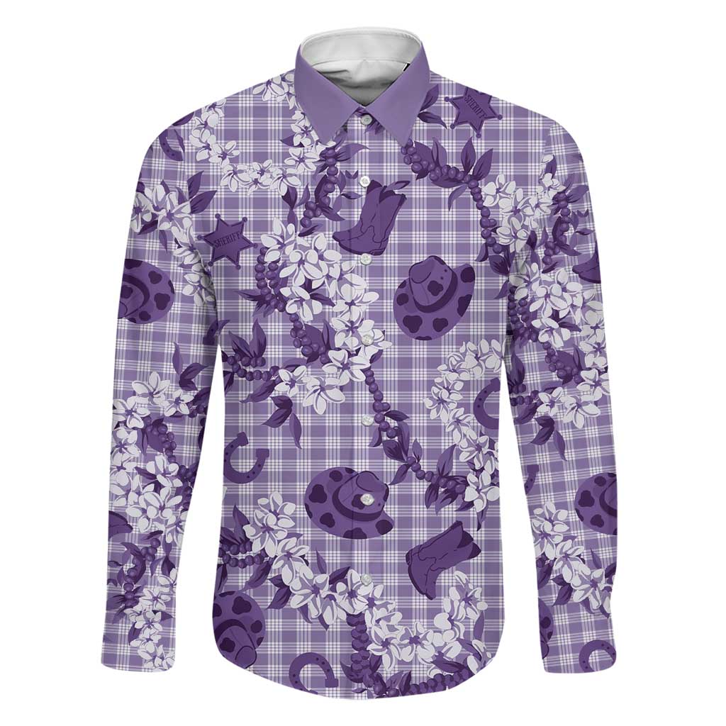 Mokihana Maile Ilima Leis Paniolo Palaka Family Matching Off Shoulder Maxi Dress and Hawaiian Shirt Hawaiian Poni Spirit LT9 Dad's Shirt - Long Sleeve Purple - Polynesian Pride