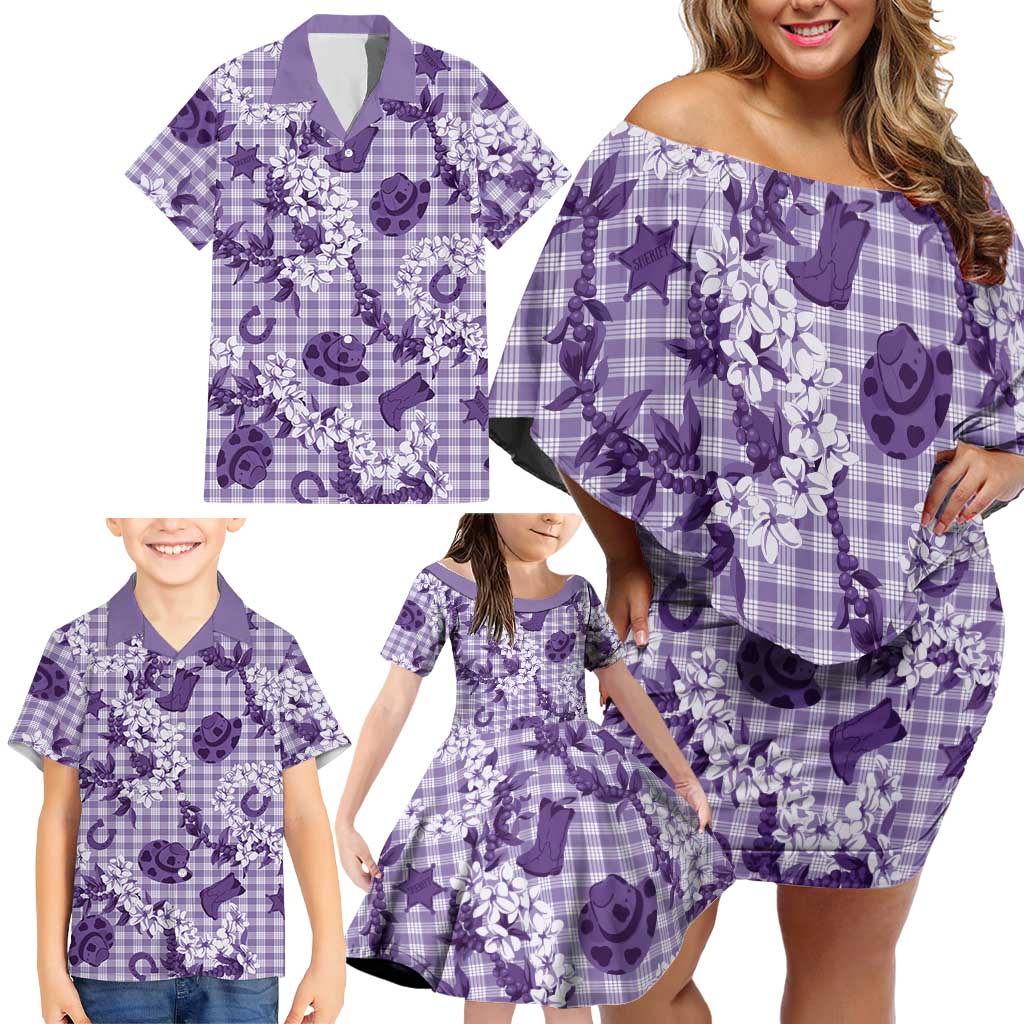 Mokihana Maile Ilima Leis Paniolo Palaka Family Matching Off Shoulder Short Dress and Hawaiian Shirt Hawaiian Poni Spirit LT9 - Polynesian Pride