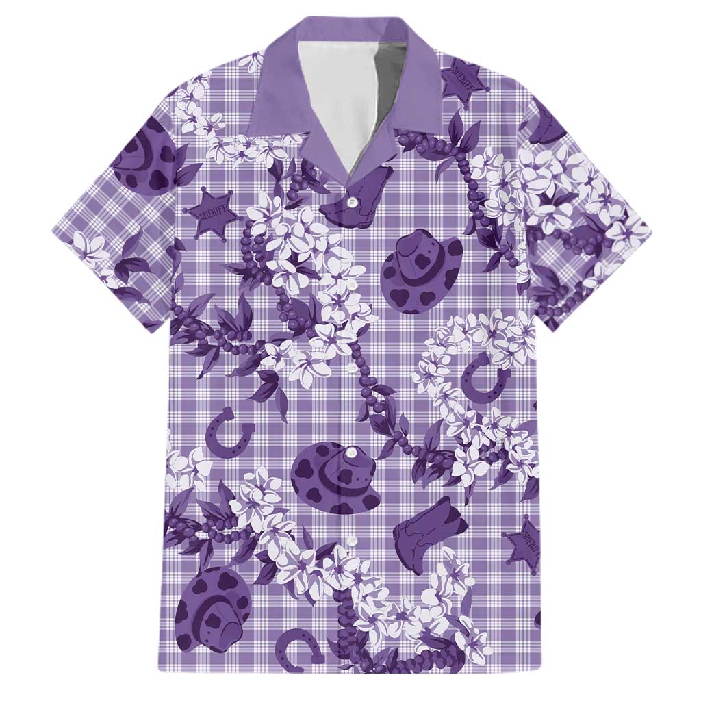 Mokihana Maile Ilima Leis Paniolo Palaka Family Matching Puletasi and Hawaiian Shirt Hawaiian Poni Spirit LT9 Dad's Shirt - Short Sleeve Purple - Polynesian Pride