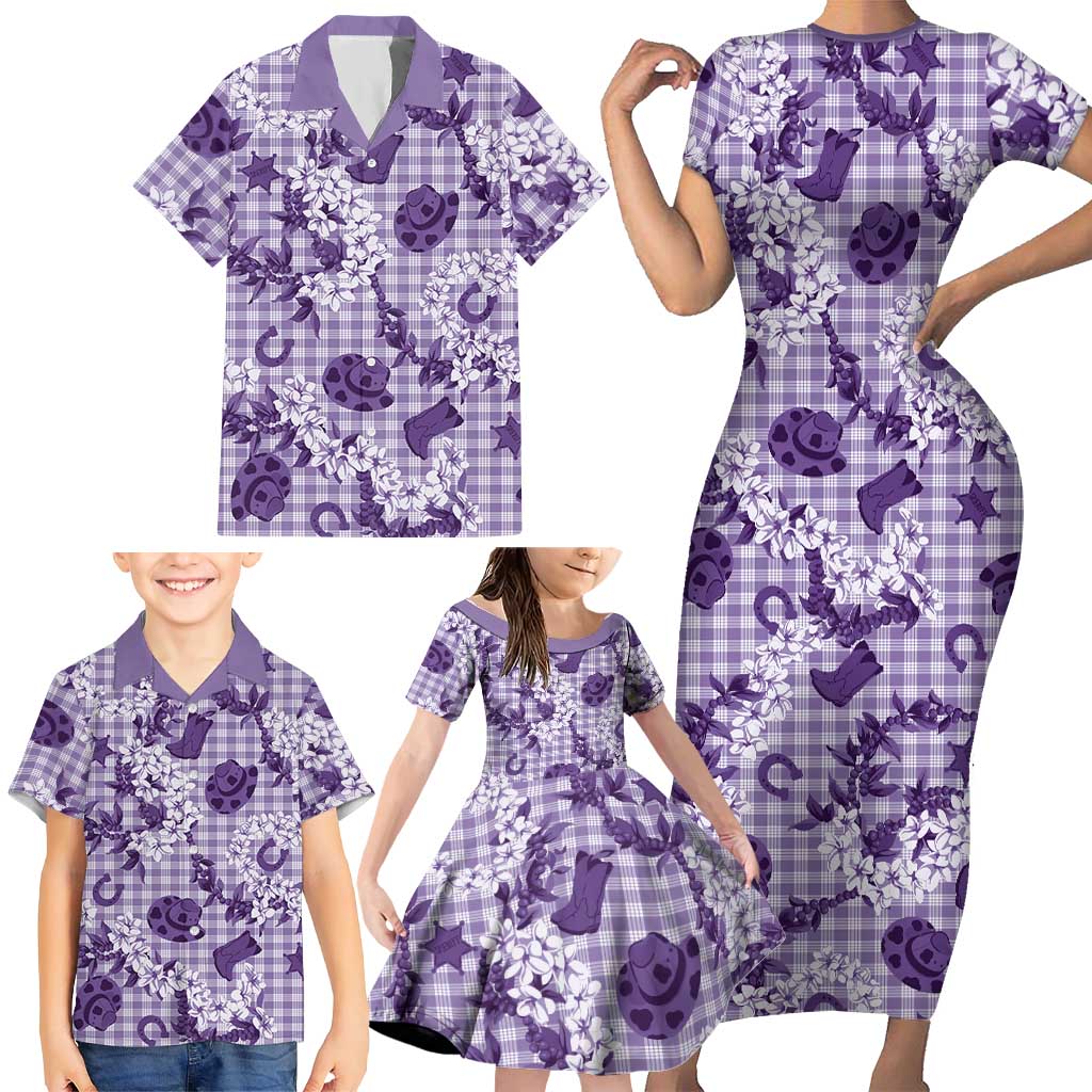 Mokihana Maile Ilima Leis Paniolo Palaka Family Matching Short Sleeve Bodycon Dress and Hawaiian Shirt Hawaiian Poni Spirit - Polynesian Pride