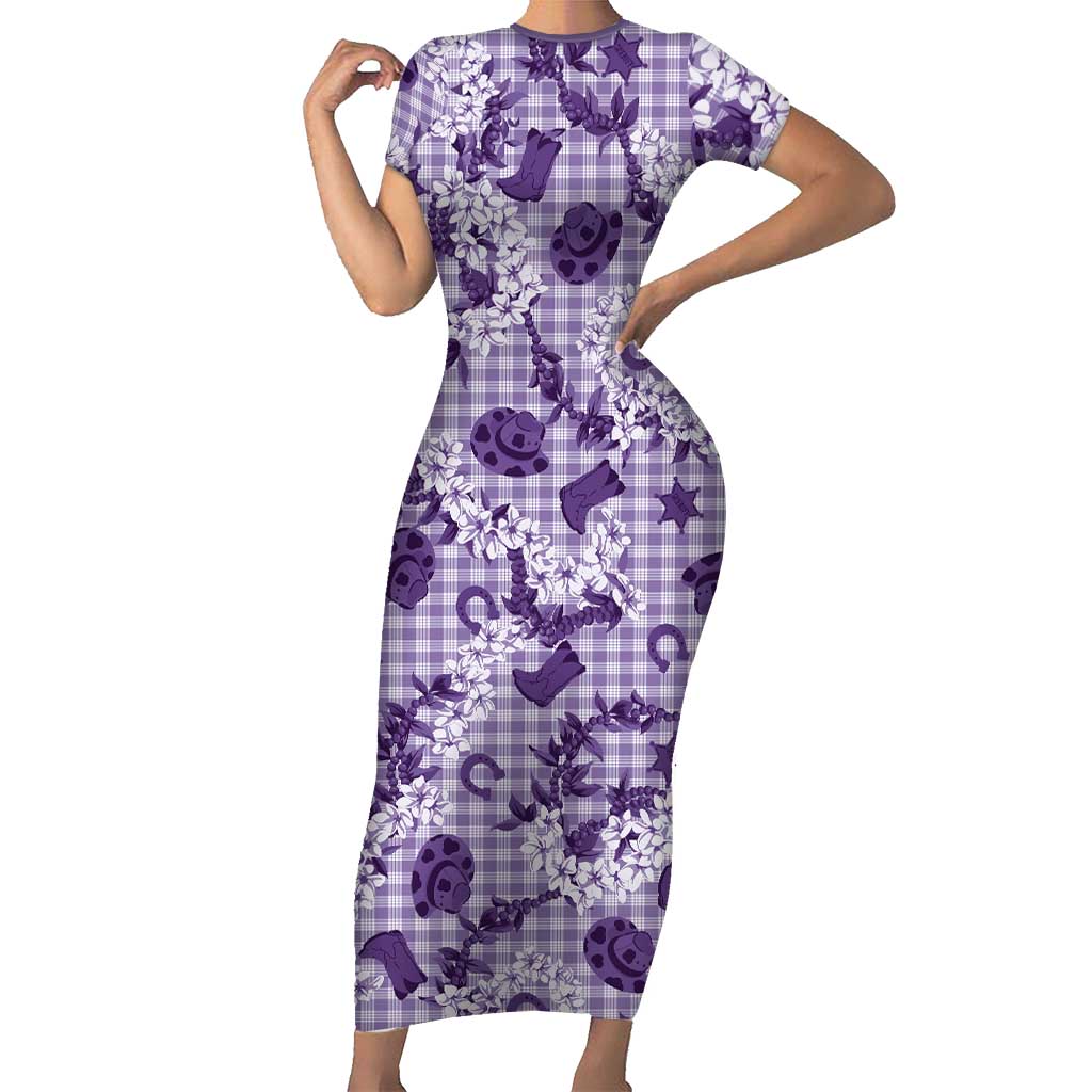 Mokihana Maile Ilima Leis Paniolo Palaka Family Matching Short Sleeve Bodycon Dress and Hawaiian Shirt Hawaiian Poni Spirit LT9 Purple - Polynesian Pride