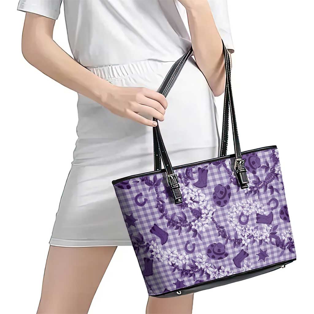 Mokihana Maile Ilima Leis Paniolo Palaka Leather Tote Bag Hawaiian Poni Spirit - Polynesian Pride