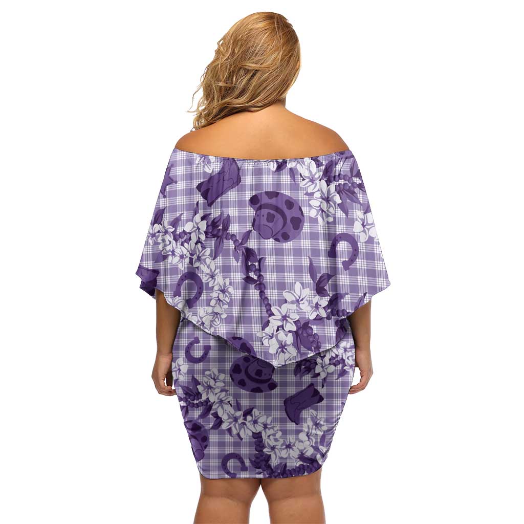 Mokihana Maile Ilima Leis Paniolo Palaka Off Shoulder Short Dress Hawaiian Poni Spirit - Polynesian Pride