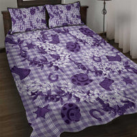Mokihana Maile Ilima Leis Paniolo Palaka Quilt Bed Set Hawaiian Poni Spirit LT9 Purple - Polynesian Pride