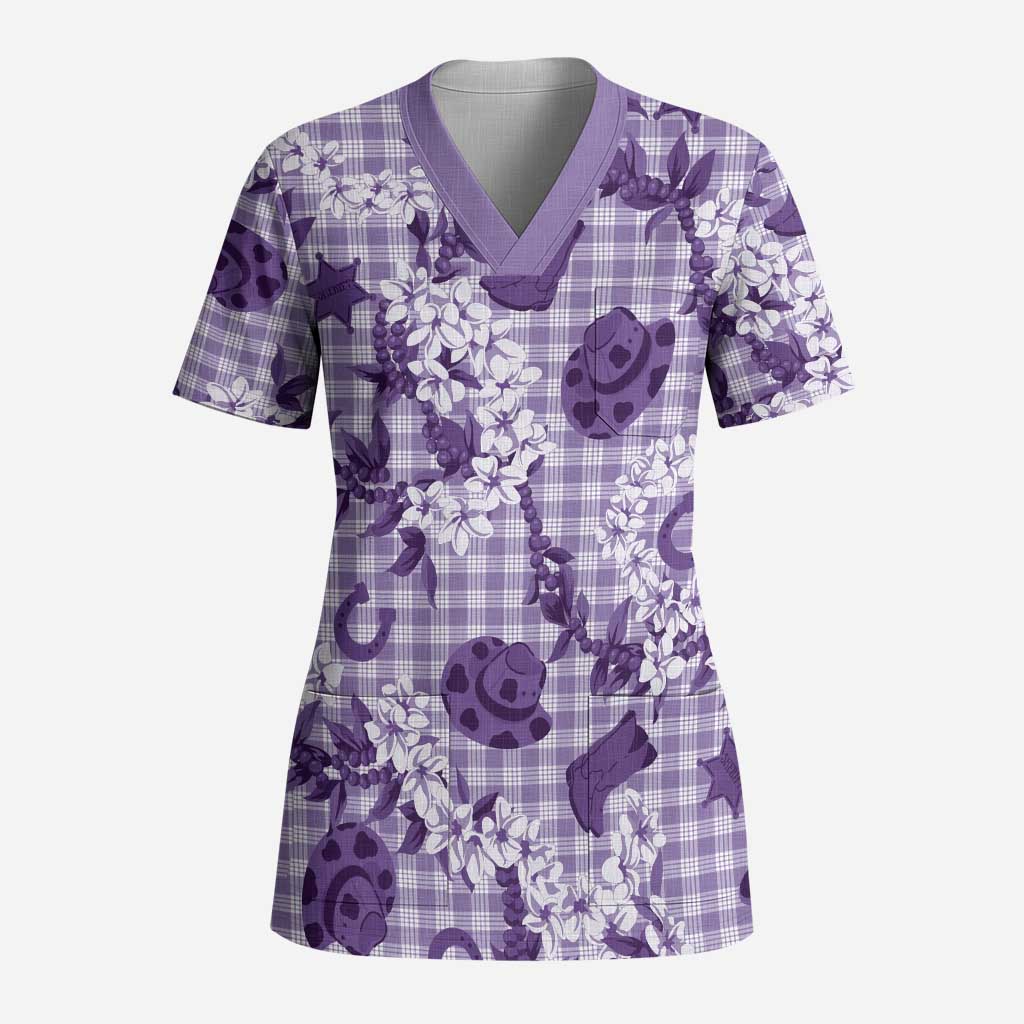 Mokihana Maile Ilima Leis Paniolo Palaka Scrub Top Hawaiian Poni Spirit - Polynesian Pride