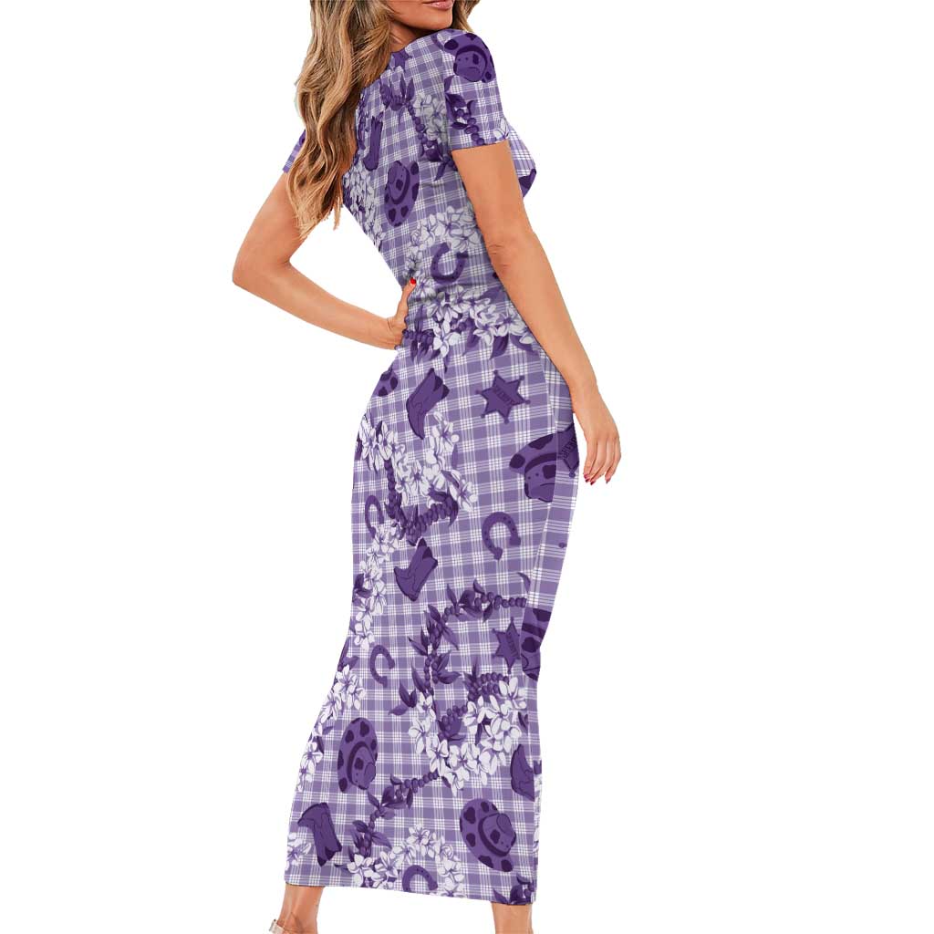 Mokihana Maile Ilima Leis Paniolo Palaka Short Sleeve Bodycon Dress Hawaiian Poni Spirit - Polynesian Pride