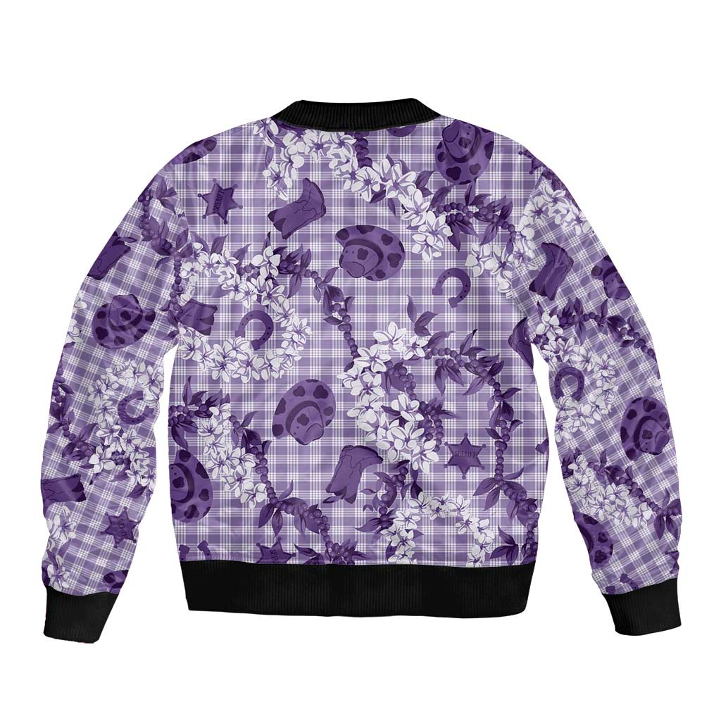 Mokihana Maile Ilima Leis Paniolo Palaka Sleeve Zip Bomber Jacket Hawaiian Poni Spirit - Polynesian Pride