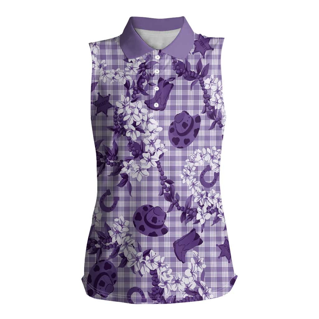 Mokihana Maile Ilima Leis Paniolo Palaka Women Sleeveless Polo Shirt Hawaiian Poni Spirit LT9 Female Purple - Polynesian Pride