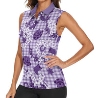 Mokihana Maile Ilima Leis Paniolo Palaka Women Sleeveless Polo Shirt Hawaiian Poni Spirit LT9 - Polynesian Pride