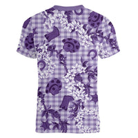 Mokihana Maile Ilima Leis Paniolo Palaka Women V-Neck T-Shirt Hawaiian Poni Spirit LT9 - Polynesian Pride