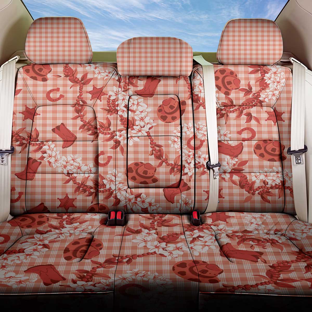 Mokihana Maile Ilima Leis Paniolo Palaka Back Car Seat Cover Hawaiian Ulaula Spirit - Polynesian Pride