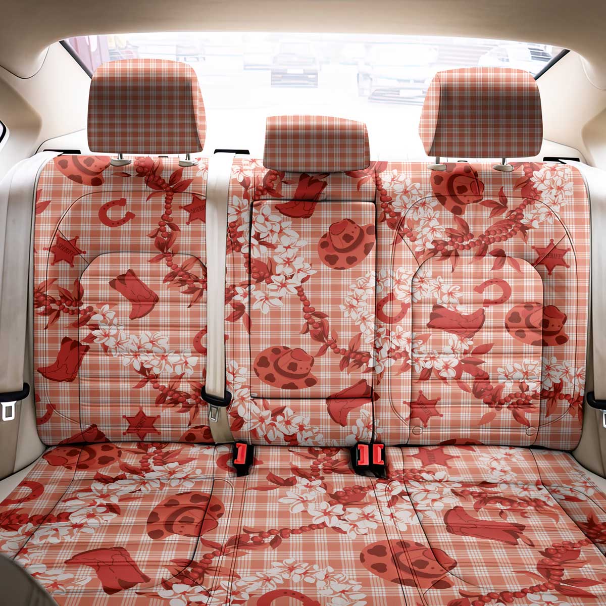 Mokihana Maile Ilima Leis Paniolo Palaka Back Car Seat Cover Hawaiian Ulaula Spirit - Polynesian Pride