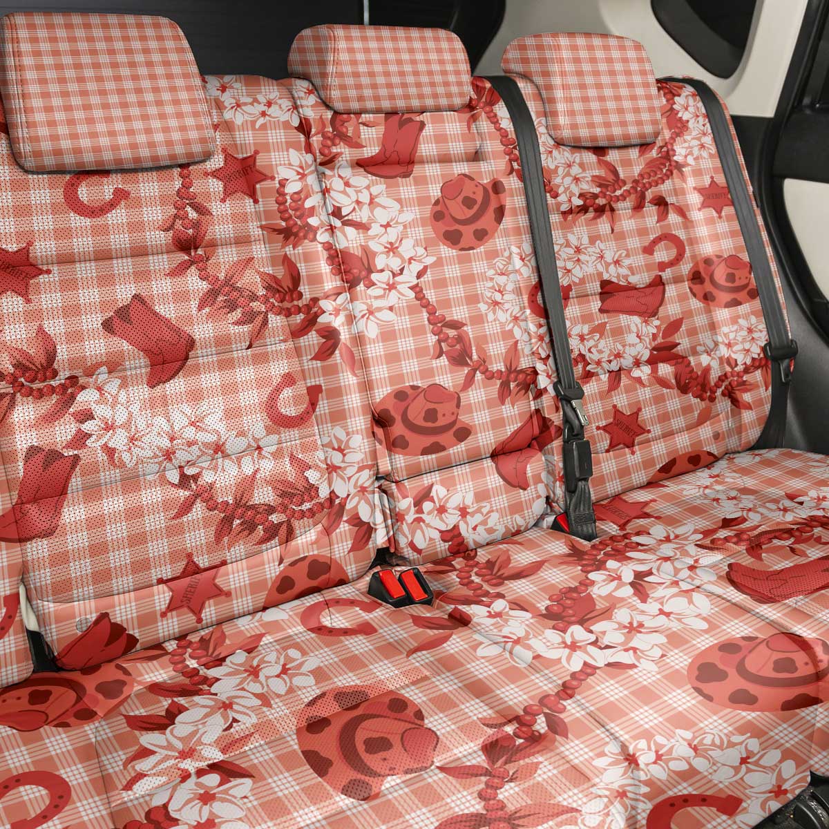 Mokihana Maile Ilima Leis Paniolo Palaka Back Car Seat Cover Hawaiian Ulaula Spirit - Polynesian Pride