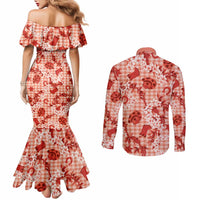 Mokihana Maile Ilima Leis Paniolo Palaka Couples Matching Mermaid Dress and Long Sleeve Button Shirt Hawaiian Ulaula Spirit LT9 - Polynesian Pride