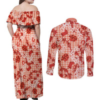 Mokihana Maile Ilima Leis Paniolo Palaka Couples Matching Off Shoulder Maxi Dress and Long Sleeve Button Shirt Hawaiian Ulaula Spirit LT9 - Polynesian Pride