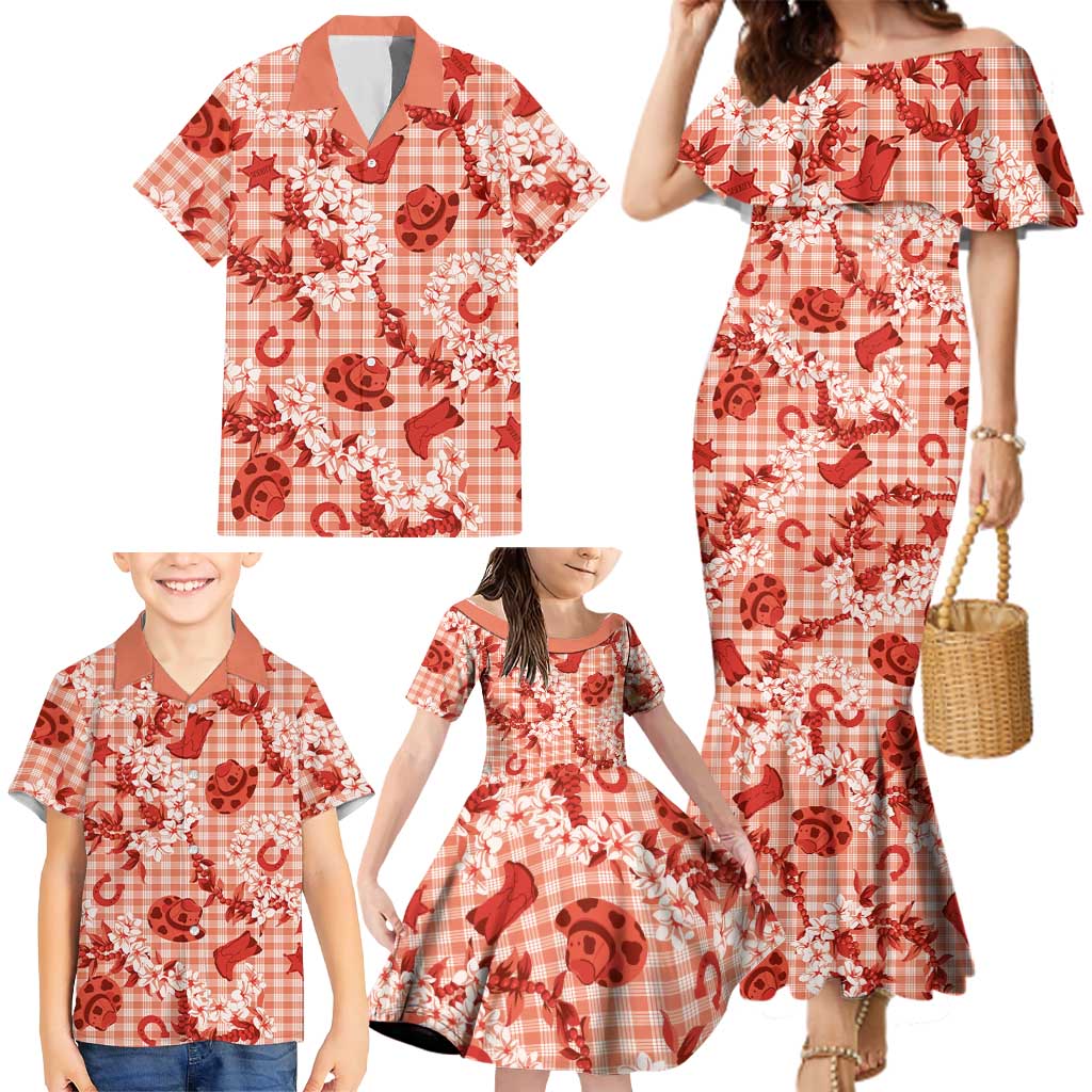 Mokihana Maile Ilima Leis Paniolo Palaka Family Matching Mermaid Dress and Hawaiian Shirt Hawaiian Ulaula Spirit LT9 - Polynesian Pride