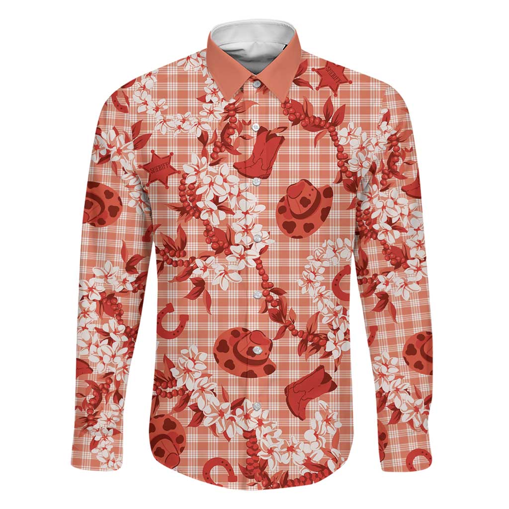 Mokihana Maile Ilima Leis Paniolo Palaka Family Matching Off Shoulder Maxi Dress and Hawaiian Shirt Hawaiian Ulaula Spirit LT9 Dad's Shirt - Long Sleeve Red - Polynesian Pride