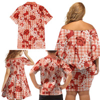 Mokihana Maile Ilima Leis Paniolo Palaka Family Matching Off Shoulder Short Dress and Hawaiian Shirt Hawaiian Ulaula Spirit LT9 - Polynesian Pride
