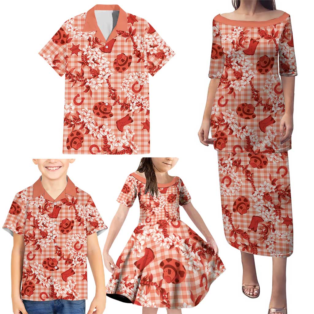 Mokihana Maile Ilima Leis Paniolo Palaka Family Matching Puletasi and Hawaiian Shirt Hawaiian Ulaula Spirit LT9 - Polynesian Pride