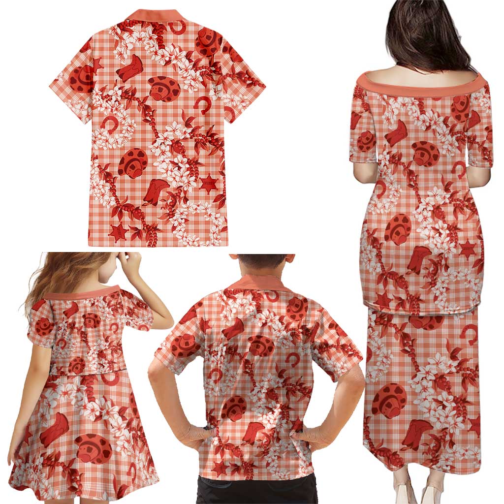 Mokihana Maile Ilima Leis Paniolo Palaka Family Matching Puletasi and Hawaiian Shirt Hawaiian Ulaula Spirit LT9 - Polynesian Pride