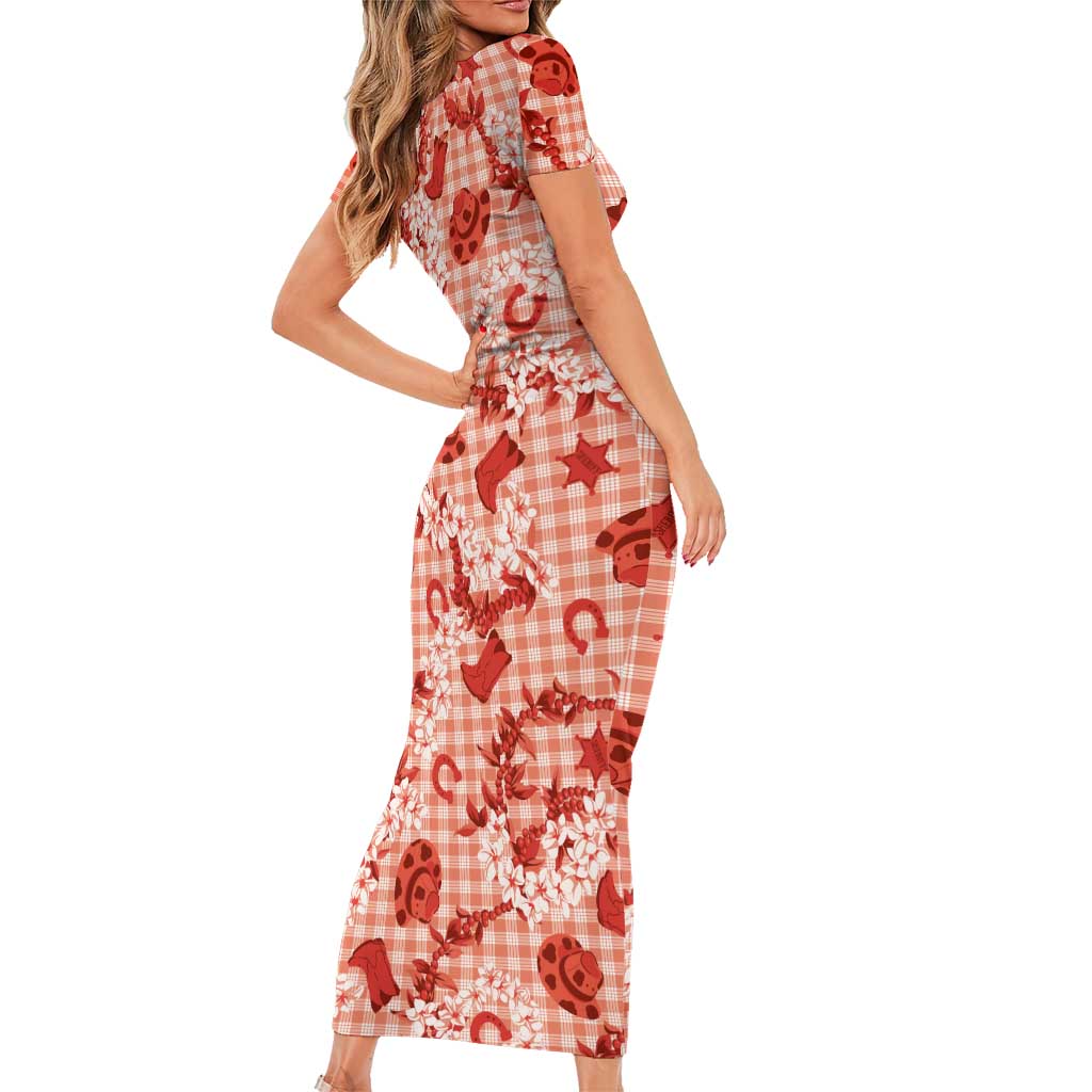 Mokihana Maile Ilima Leis Paniolo Palaka Family Matching Short Sleeve Bodycon Dress and Hawaiian Shirt Hawaiian Ulaula Spirit LT9 - Polynesian Pride