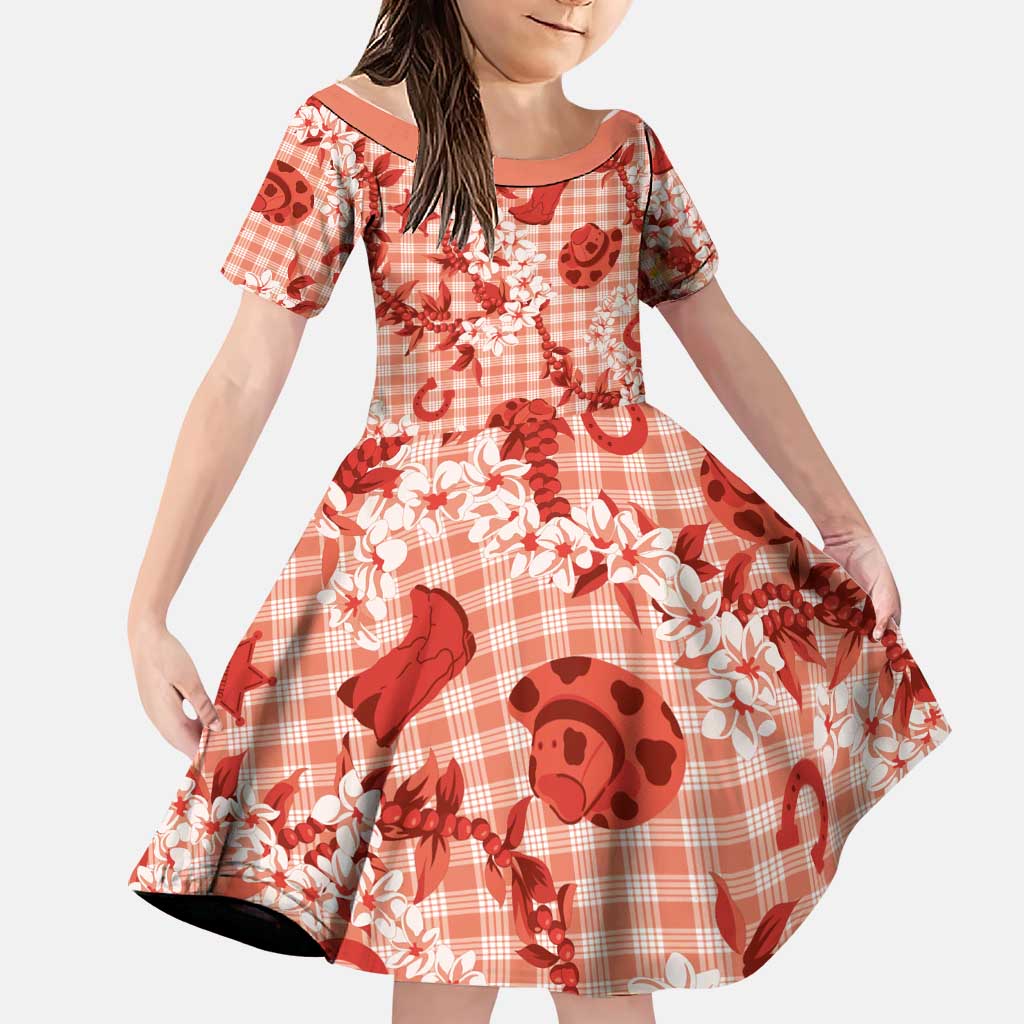 Mokihana Maile Ilima Leis Paniolo Palaka Family Matching Summer Maxi Dress and Hawaiian Shirt Hawaiian Ulaula Spirit LT9 Daughter's Dress Red - Polynesian Pride