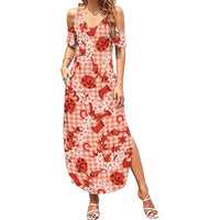 Mokihana Maile Ilima Leis Paniolo Palaka Family Matching Summer Maxi Dress and Hawaiian Shirt Hawaiian Ulaula Spirit LT9 Red - Polynesian Pride