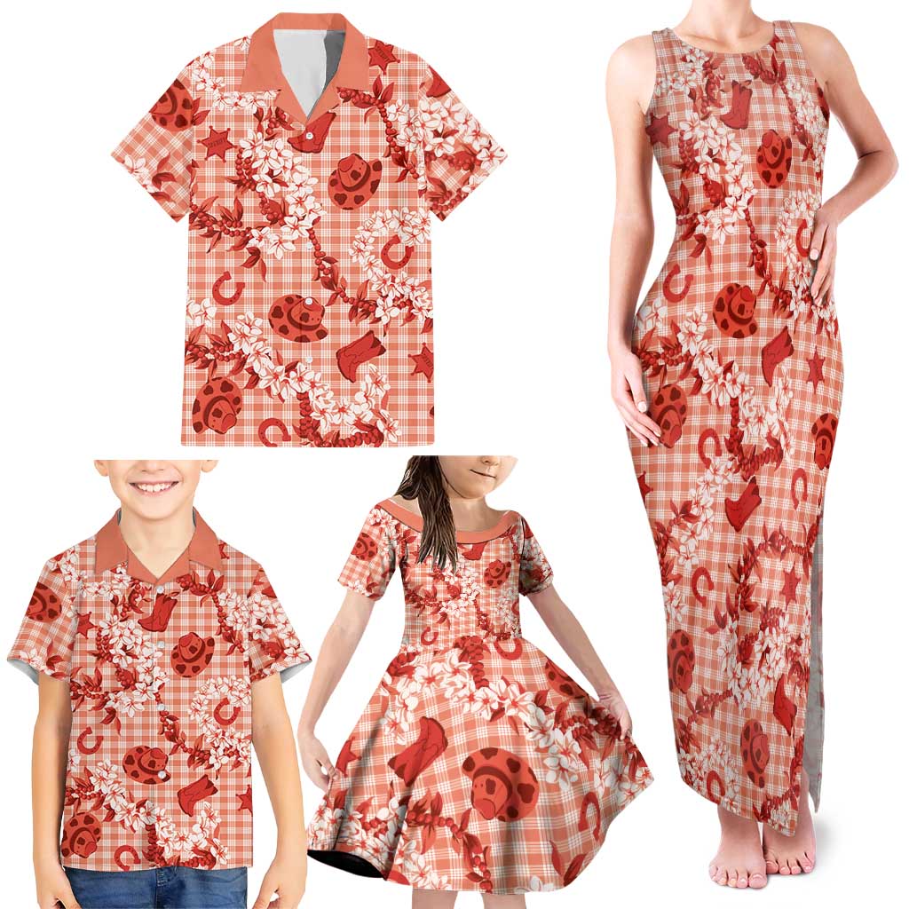 Mokihana Maile Ilima Leis Paniolo Palaka Family Matching Tank Maxi Dress and Hawaiian Shirt Hawaiian Ulaula Spirit - Polynesian Pride