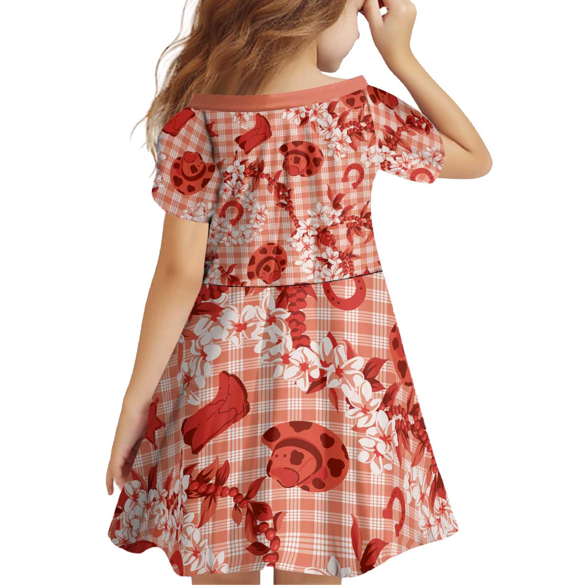 Mokihana Maile Ilima Leis Paniolo Palaka Kid Short Sleeve Dress Hawaiian Ulaula Spirit - Polynesian Pride