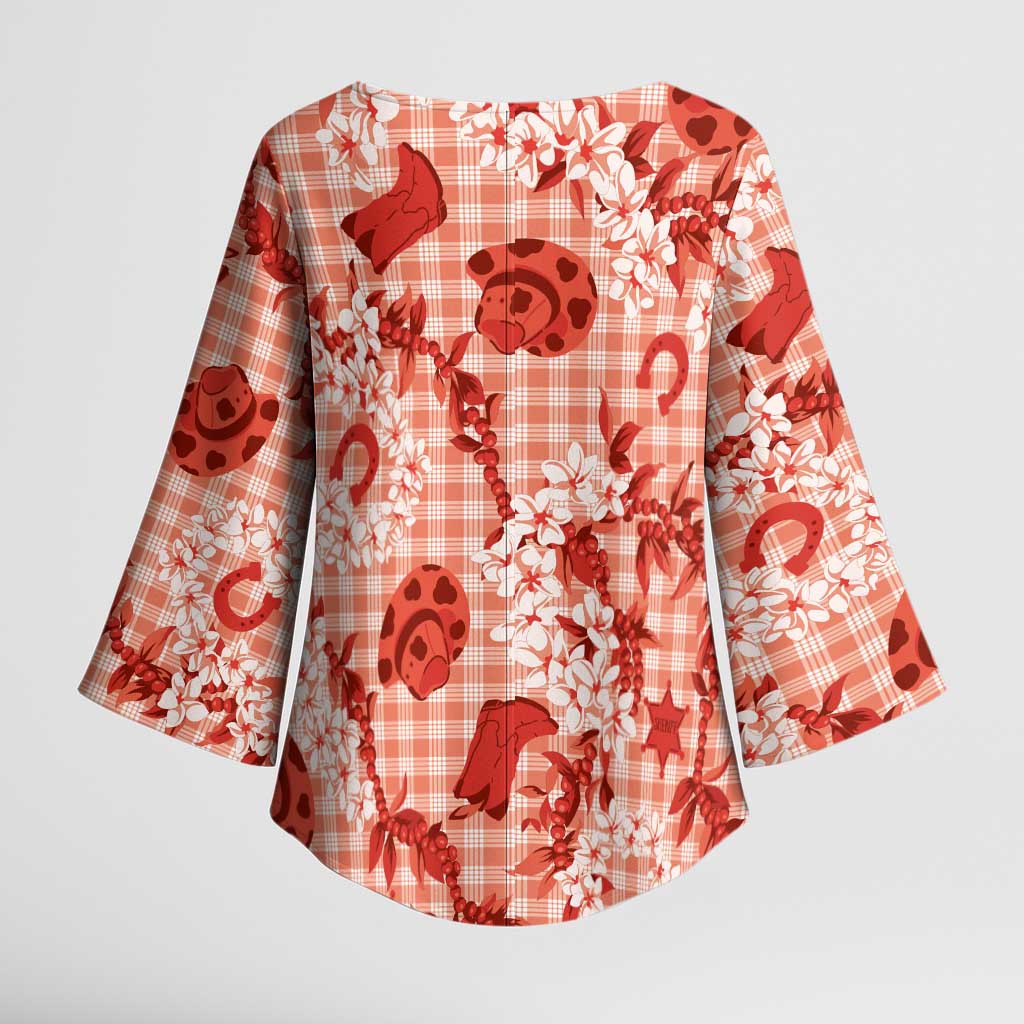Mokihana Maile Ilima Leis Paniolo Palaka Kimono Sleeve Blouse Hawaiian Ulaula Spirit - Polynesian Pride
