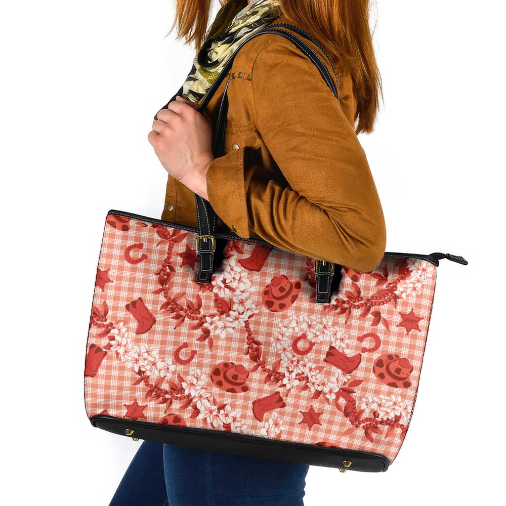 Mokihana Maile Ilima Leis Paniolo Palaka Leather Tote Bag Hawaiian Ulaula Spirit - Polynesian Pride