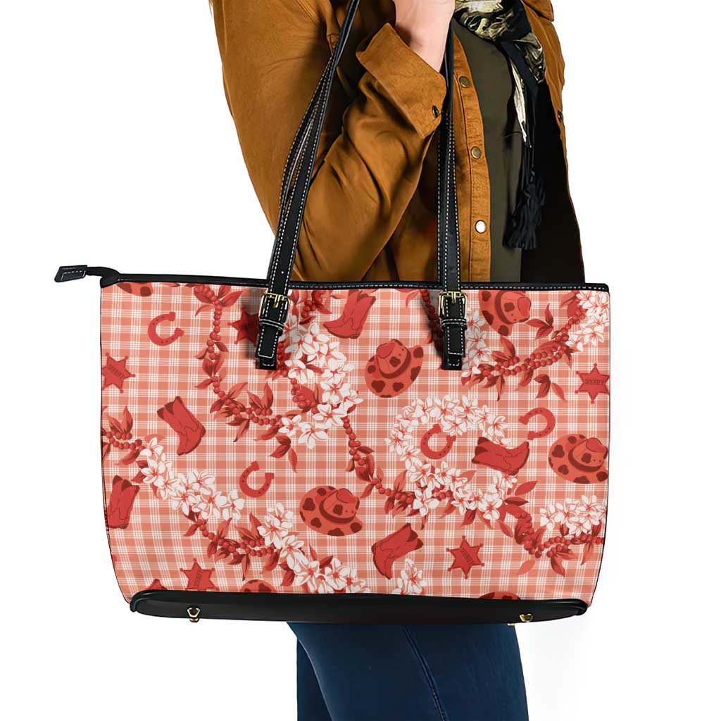 Mokihana Maile Ilima Leis Paniolo Palaka Leather Tote Bag Hawaiian Ulaula Spirit - Polynesian Pride