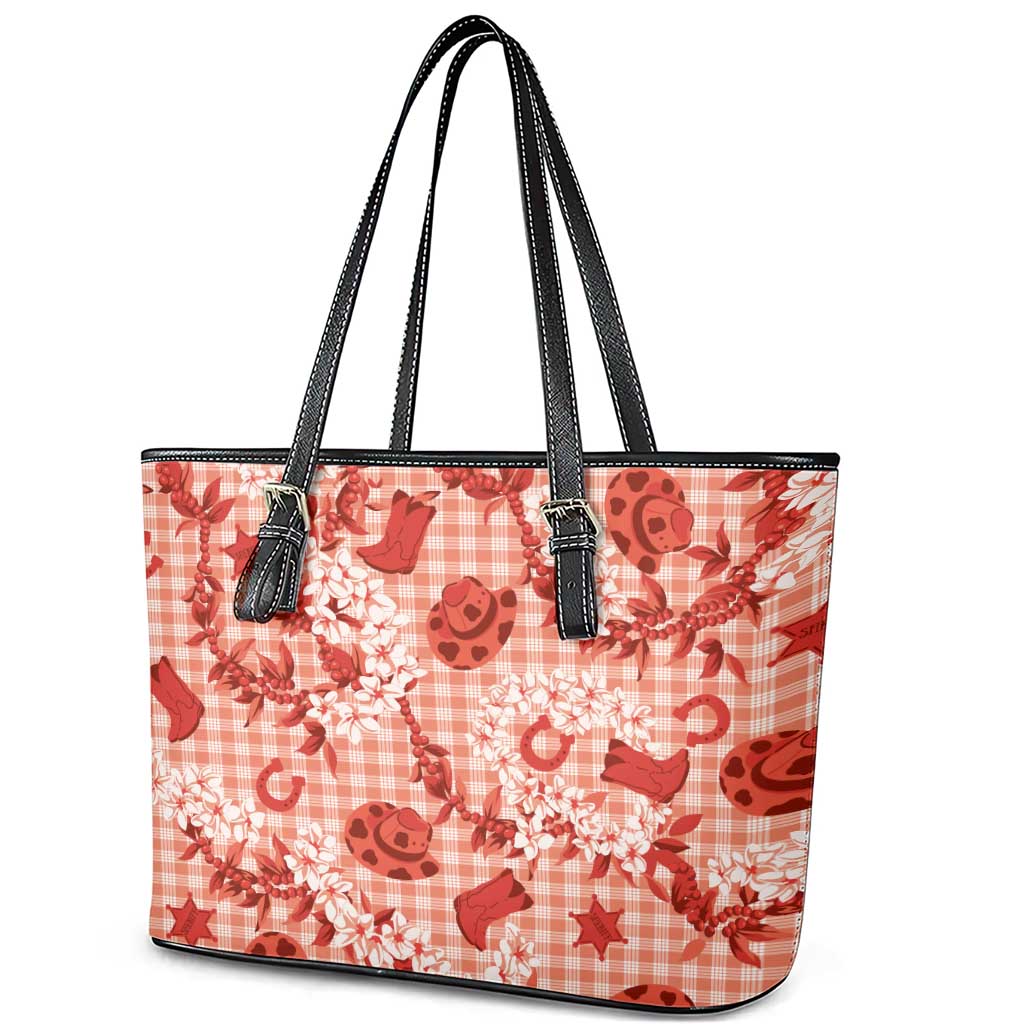 Mokihana Maile Ilima Leis Paniolo Palaka Leather Tote Bag Hawaiian Ulaula Spirit - Polynesian Pride