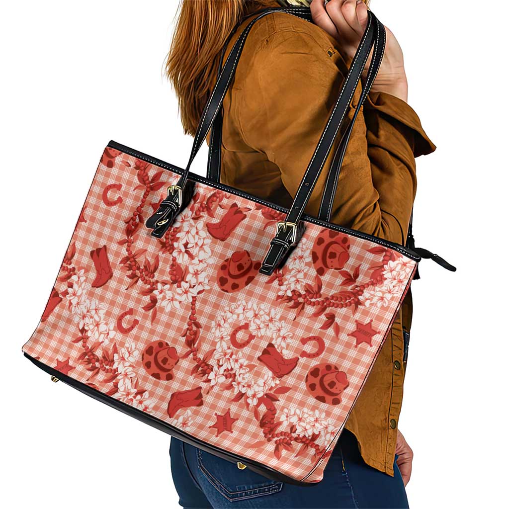 Mokihana Maile Ilima Leis Paniolo Palaka Leather Tote Bag Hawaiian Ulaula Spirit - Polynesian Pride