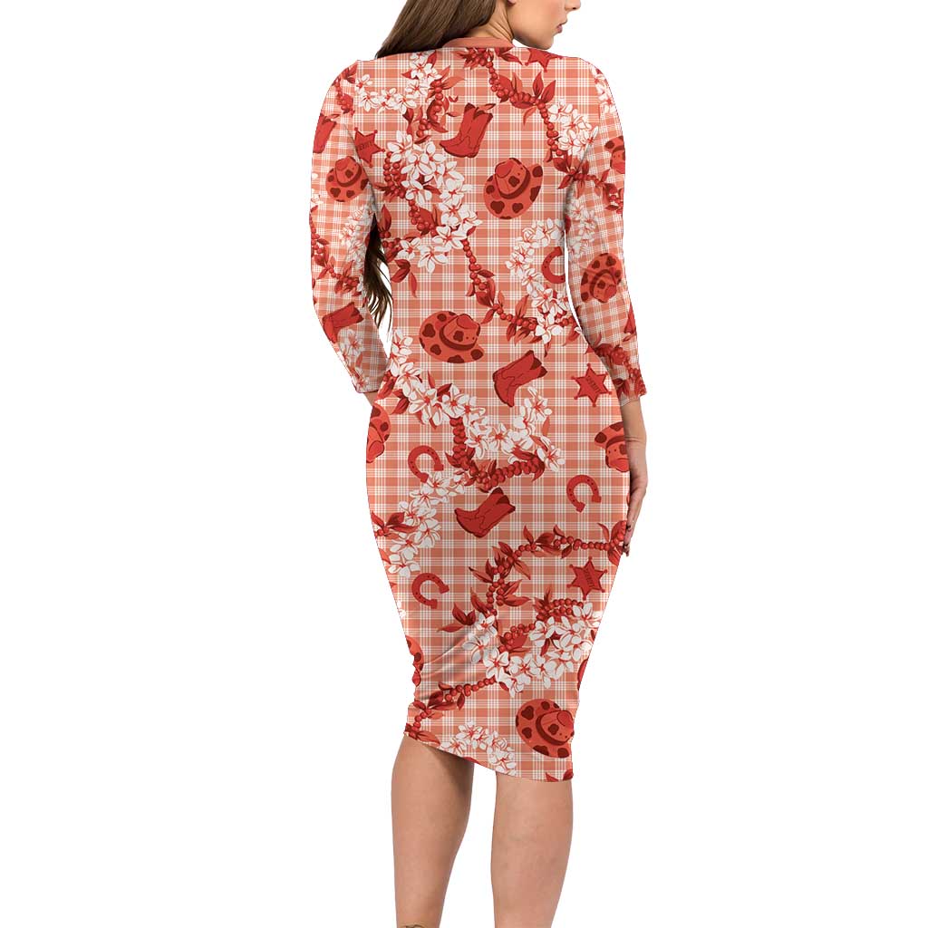 Mokihana Maile Ilima Leis Paniolo Palaka Long Sleeve Bodycon Dress Hawaiian Ulaula Spirit - Polynesian Pride
