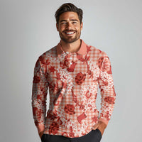 Mokihana Maile Ilima Leis Paniolo Palaka Long Sleeve Polo Shirt Hawaiian Ulaula Spirit - Polynesian Pride