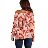 Mokihana Maile Ilima Leis Paniolo Palaka Off Shoulder Sweater Hawaiian Ulaula Spirit - Polynesian Pride