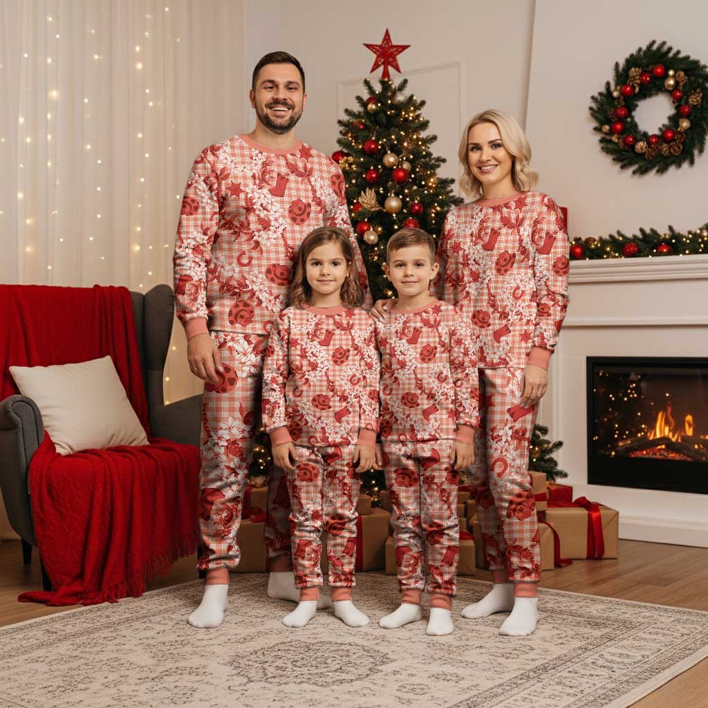 Mokihana Maile Ilima Leis Paniolo Palaka Christmas Pajama Set Hawaiian Ulaula Spirit - Polynesian Pride