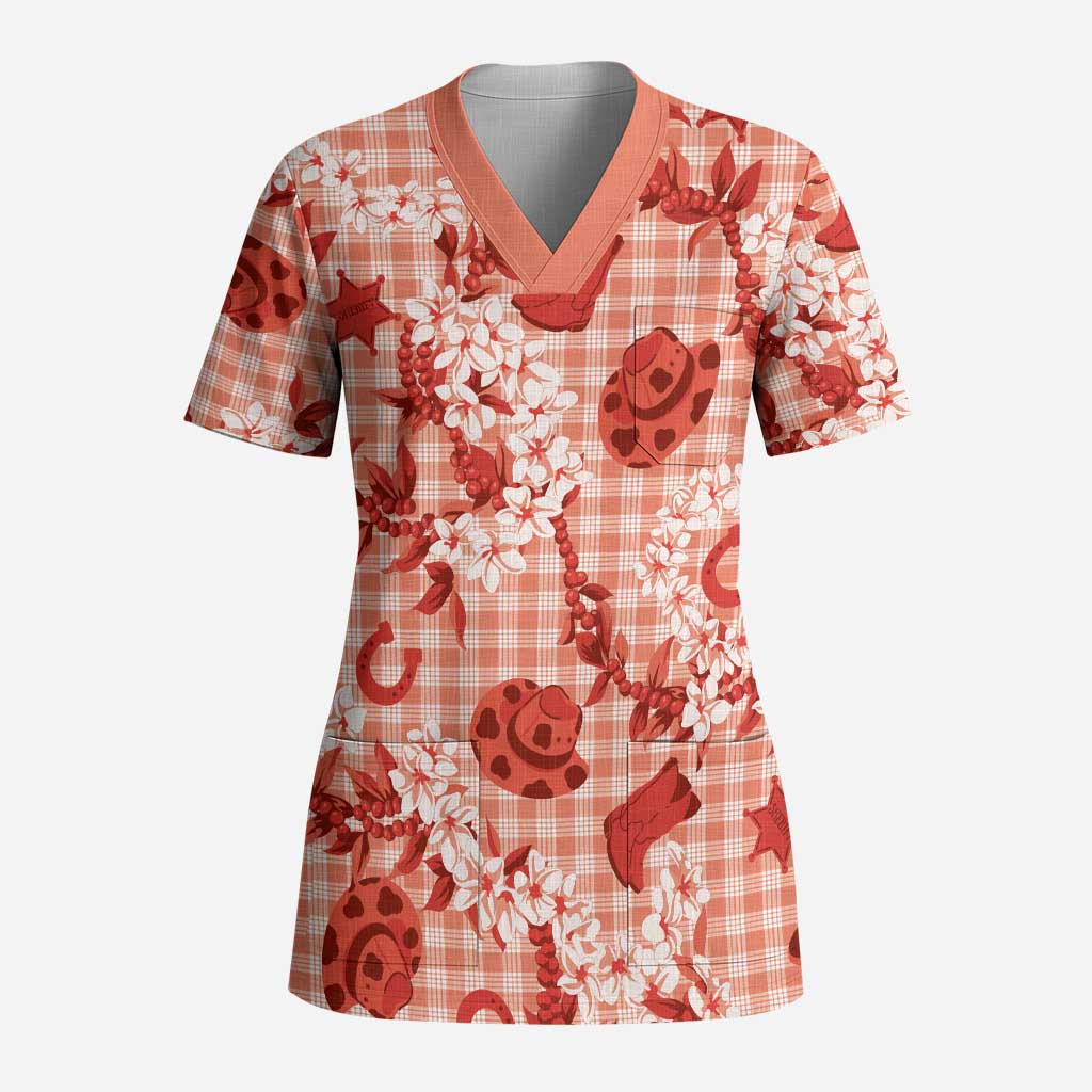 Mokihana Maile Ilima Leis Paniolo Palaka Scrub Top Hawaiian Ulaula Spirit - Polynesian Pride