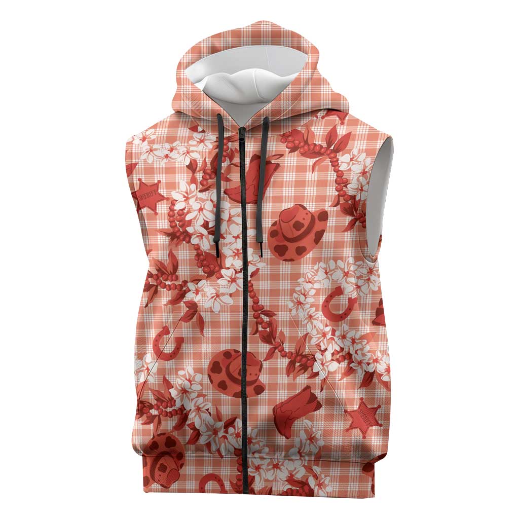 Mokihana Maile Ilima Leis Paniolo Palaka Sleeveless Zip Hoodie Hawaiian Ulaula Spirit - Polynesian Pride