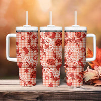 Mokihana Maile Ilima Leis Paniolo Palaka Tumbler With Handle Hawaiian Ulaula Spirit - Polynesian Pride