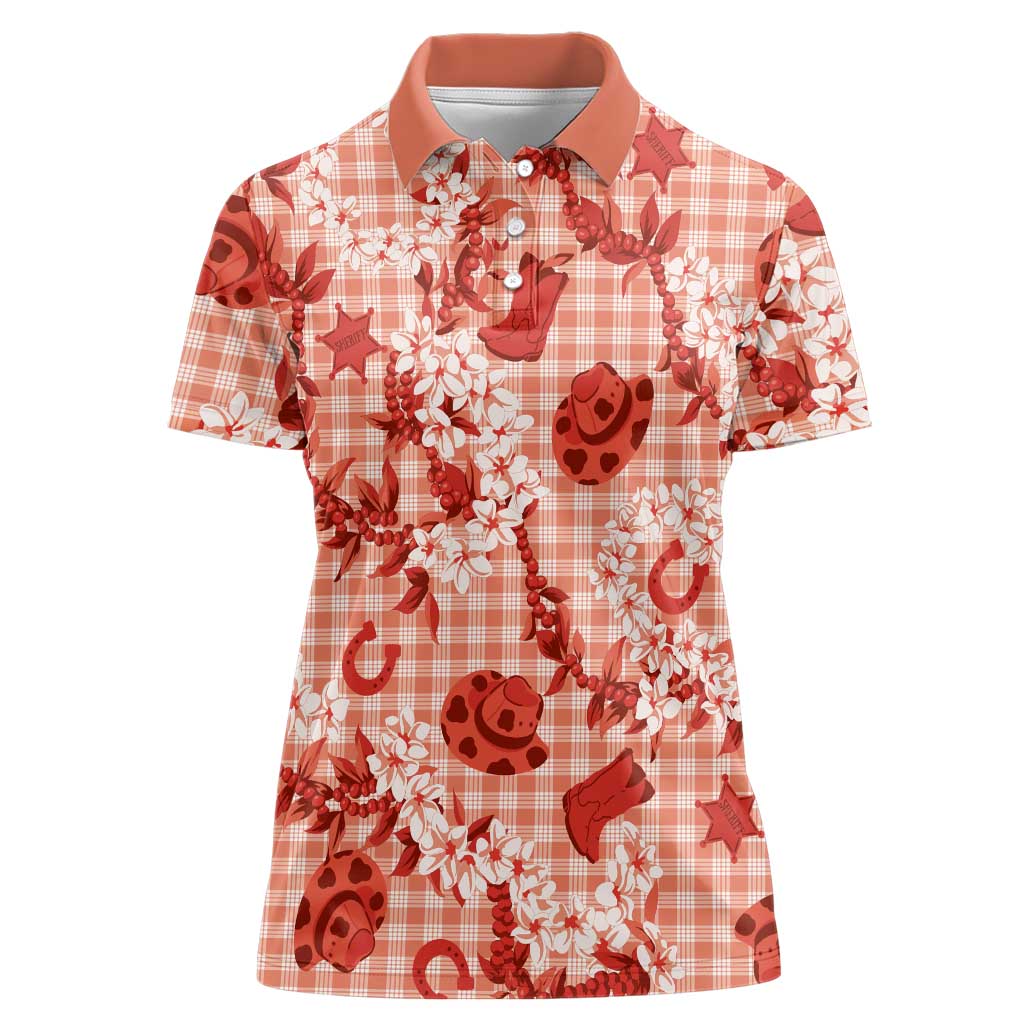 Mokihana Maile Ilima Leis Paniolo Palaka Women Polo Shirt Hawaiian Ulaula Spirit LT9 Female Red - Polynesian Pride