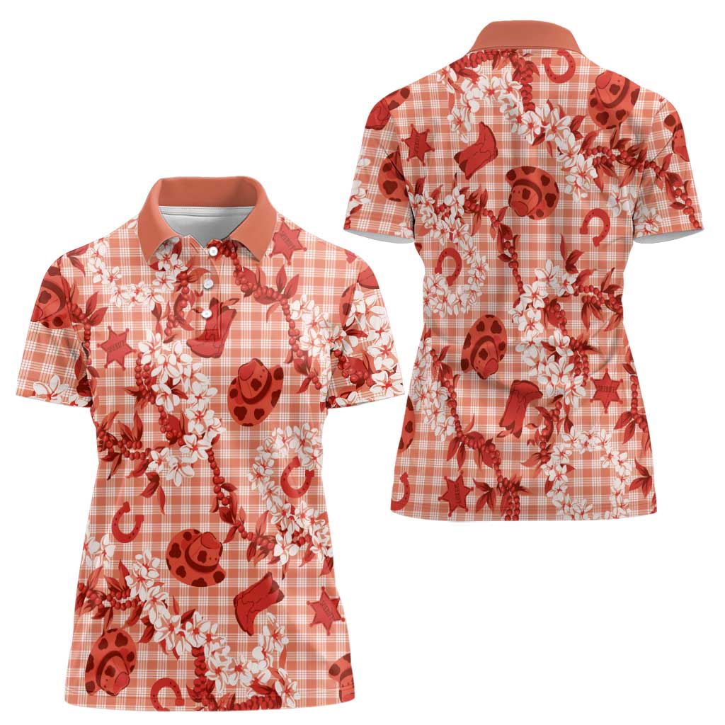 Mokihana Maile Ilima Leis Paniolo Palaka Women Polo Shirt Hawaiian Ulaula Spirit LT9 - Polynesian Pride